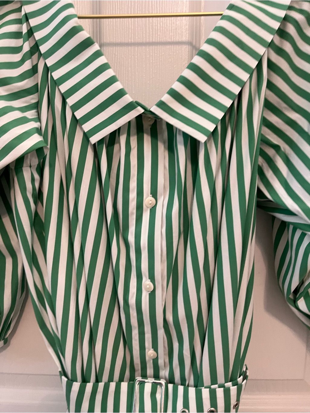 Mr. Larkin Green & White Striped Belted Midi Dress — image 5 of 8